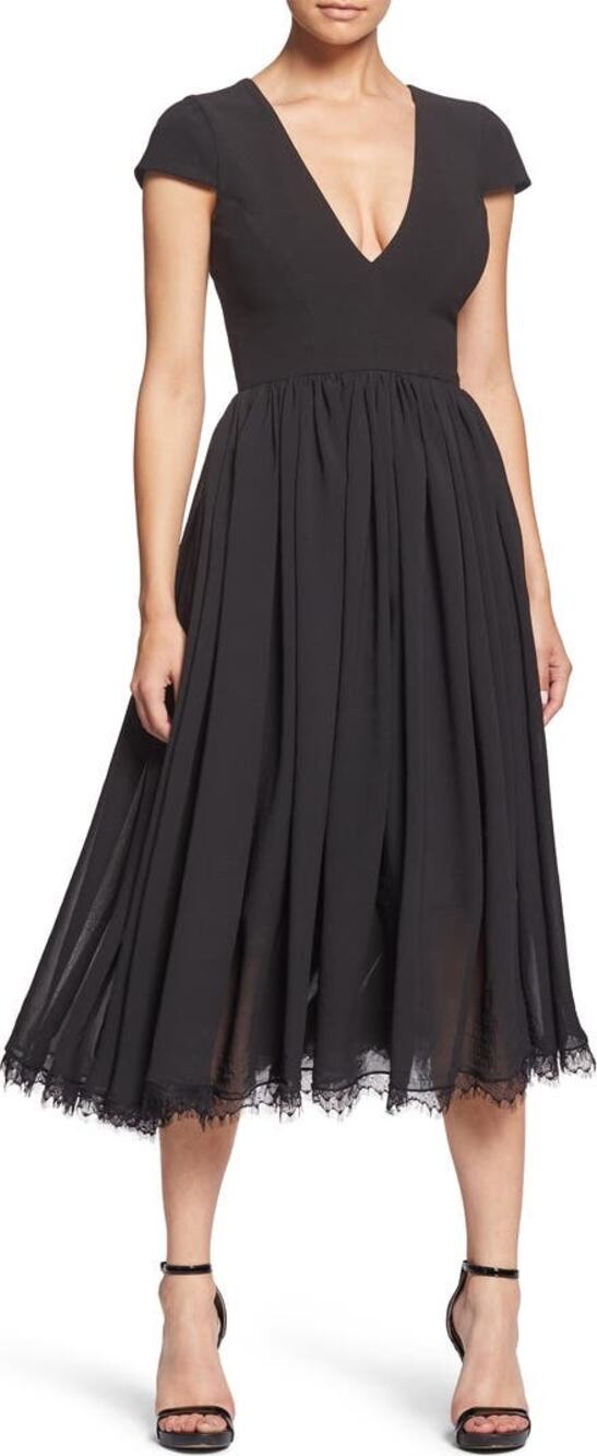 Dress the Population Corey Black Chiffon Fit & Flare Lace Cocktail Dress Small